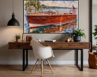 Vintage Wood Boat Chris Craft PNG | Wall Art | Shirt Design | Digital Download | Sublimation | DTF Print File, Water Color