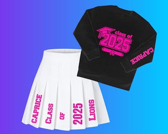 Graduation Senior Outfit Set - Personalized Sweater and Skirt set - Graduation Stole - Senior Szn Set - Class of 2025 - School Spirt