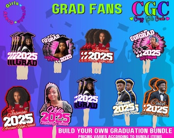 Graduation Fan - Personalized Graduation Big Heads on a Stick - Custom Gift for Graduate - Grad Szn 2025