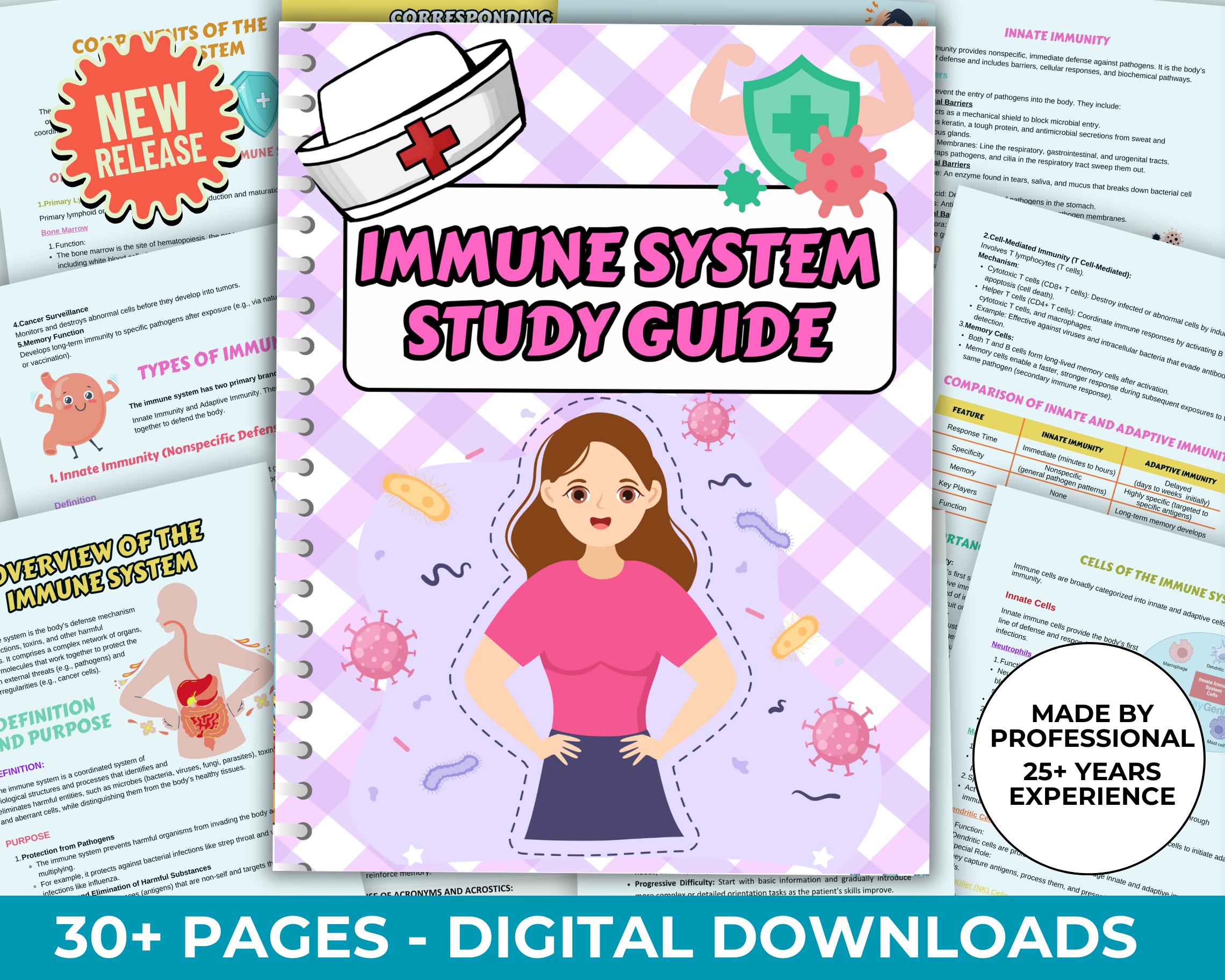 Immunology Nursing Notes: Immune System Study Guide (digital Download ...