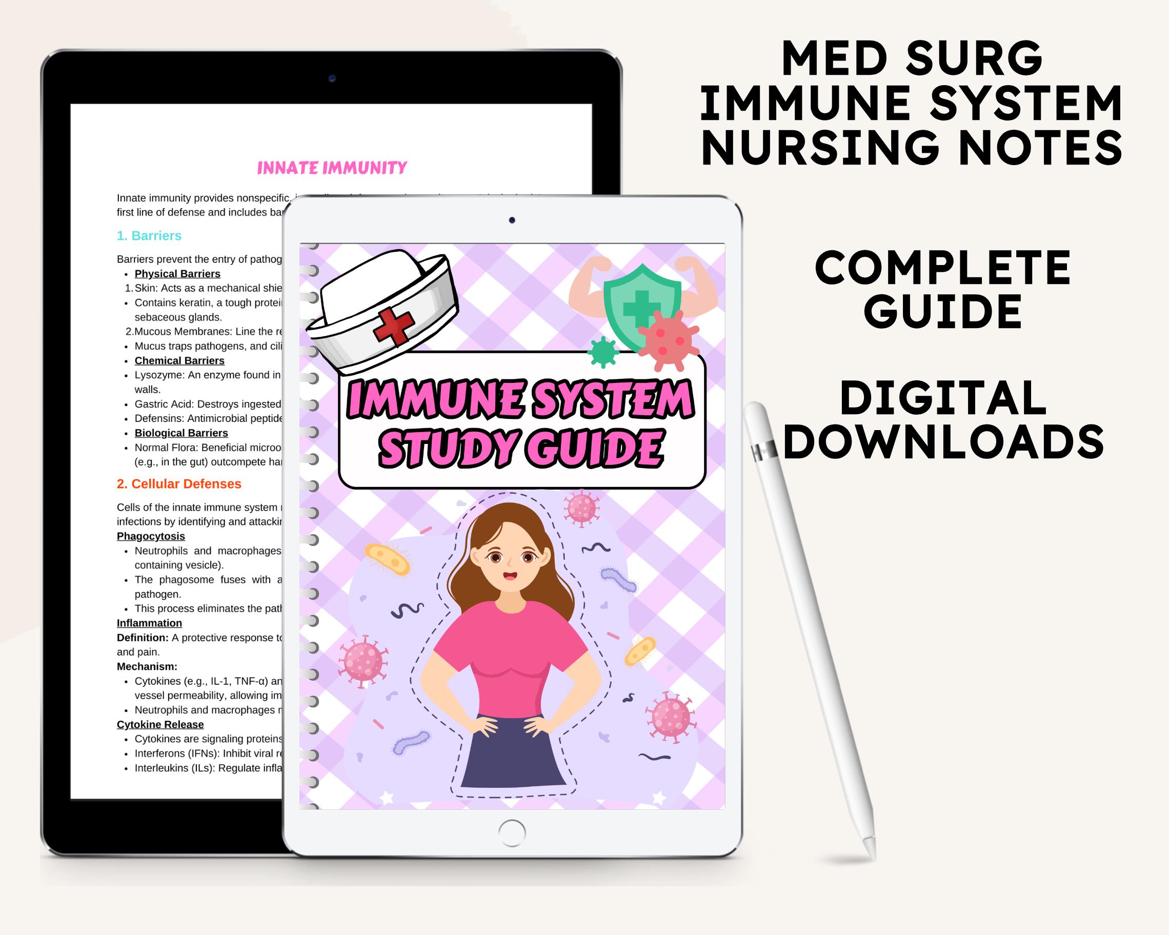 Immunology Nursing Notes: Immune System Study Guide (digital Download ...