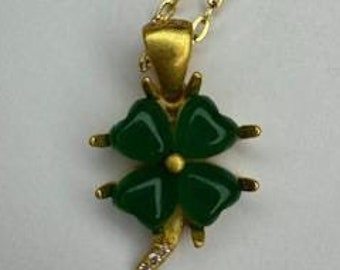 Vier Kleeblatt Jade Gold Halskette