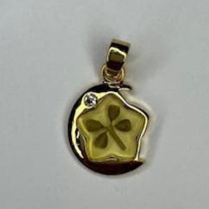 Real 4 Four Leaf Clover Gold Plated Star Moon Charm Necklace Jewelry