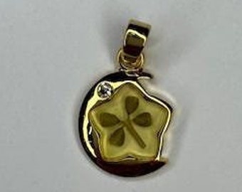 Echte 4 Vier Kleeblatt Vergoldet Stern Mond Charme Halsketten Schmuck