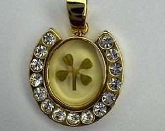 Echte 4 Kleeblatt Vergoldet Hufeisen Charme Halsketten Schmuck
