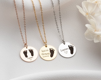 Actual Baby Footprint Necklace with Name Personalized Custom Newborn Baby Feet Handprint Necklace  FIRST MOTHERS DAY New Mom / Newborn Gift