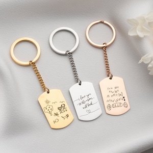 CHRISTMAS GIFT Actual Handwriting / Custom Kids Drawing Keychain Personalized Memorial Signature Keepsake Keychain - Gift For Dad / Mom