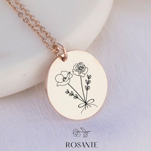 Combined Birth Month Flower Bouquet Necklace Birth Month Flower Family Necklace Personalized MOTHERS DAY JEWELRY Gift for Mom / Grandma image 2
