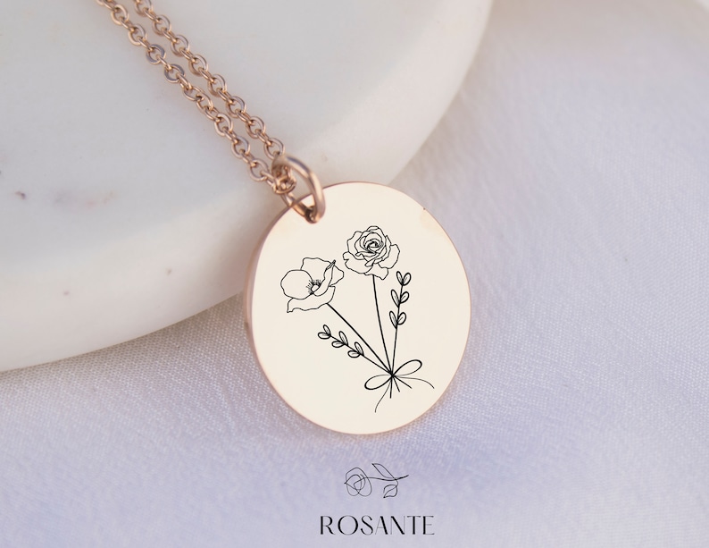 Kombinierte Geburtsmonat Blumenstrauß Halskette Geburtsmonat Blumenfamilie Halskette Personalisierte MUTTER TAG SCHMUCK Geschenk für Mama / Oma Bild 2