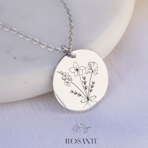 Kombinierte Geburtsmonat Blumenstrauß Halskette Geburtsmonat Blumenfamilie Halskette Personalisierte MUTTER TAG SCHMUCK Geschenk für Mama / Oma Bild 3