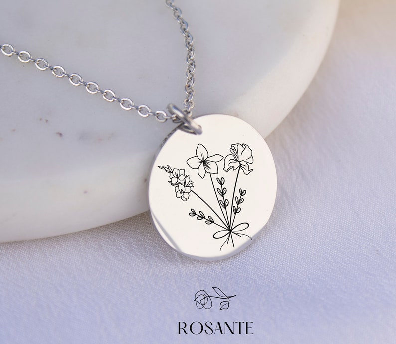 Kombinierte Geburtsmonat Blumenstrauß Halskette Geburtsmonat Blumenfamilie Halskette Personalisierte MUTTER TAG SCHMUCK Geschenk für Mama / Oma Bild 3