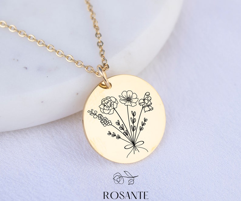 Kombinierte Geburtsmonat Blumenstrauß Halskette Geburtsmonat Blumenfamilie Halskette Personalisierte MUTTER TAG SCHMUCK Geschenk für Mama / Oma Bild 4