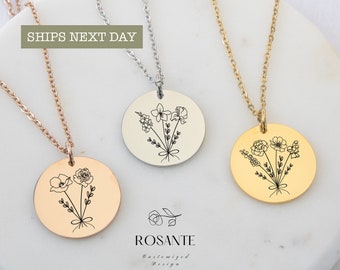 Gecombineerde geboortemaand bloemboeket ketting geboortemaand bloem familie ketting gepersonaliseerde MOEDERDAG SIERADEN Cadeau voor moeder / oma