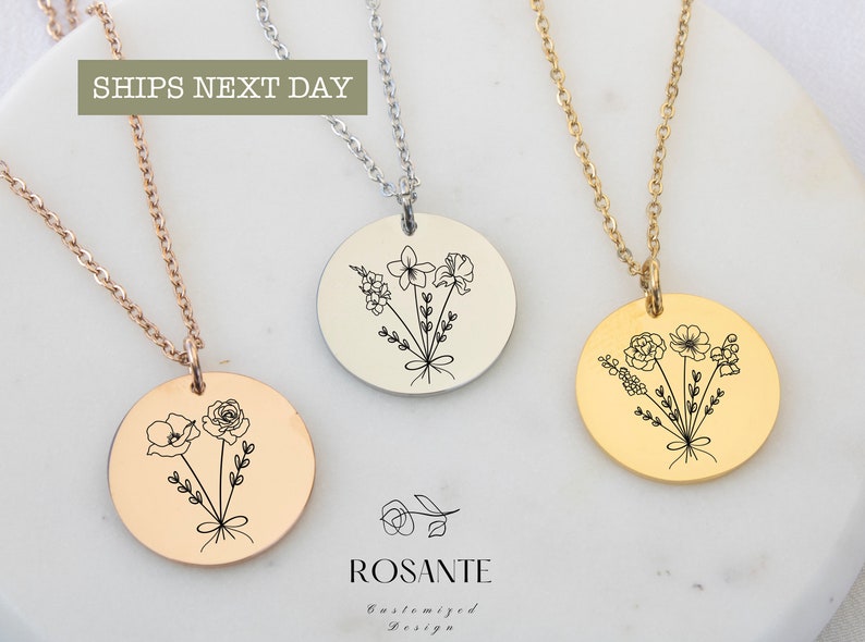 Combined Birth Month Flower Bouquet Necklace Birth Month Flower Family Necklace Personalized MOTHERS DAY JEWELRY Gift for Mom / Grandma image 1