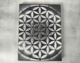 Livets blomma medium canvas, handmålad geometrisk väggkonst, väggkonst med helig geometri, meditationsrum, andlig mandalakonst.