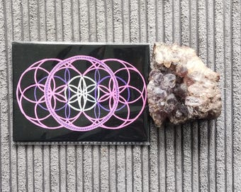 6x4" pink & black flower of life flat board canvas. Geometric art. Hand painted geometry. abstract art. sacred geometry canvas.