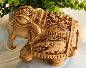 Wooden Elephant Figurine, Wooden Carved Elephant, Elephant Sculpture, Prosperity Elephant, Indian Handmade Elephant Statue, Indian Decor