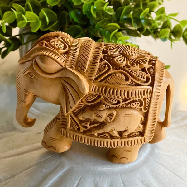 Wooden Elephant Figurine, Wooden Carved Elephant, Elephant Sculpture, Prosperity Elephant, Indian Handmade Elephant Statue, Indian Decor