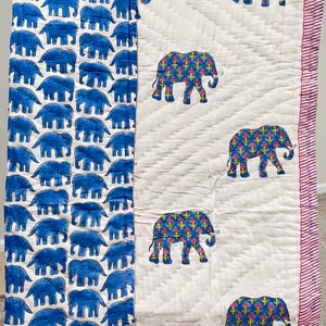Elephant Baby Quilt, Toddler Quilt, Toddler Blanket, Organic Cotton Baby Quilt, Block print baby blanket, Handmade Quilted Blanket Indian