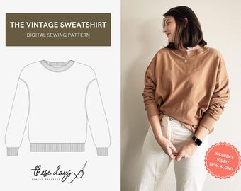 The Vintage Sweatshirt | Sizes 00-30 | Comfy Sweatshirt Digital Sewing Pattern