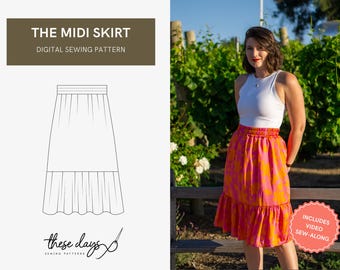 The Midi Skirt | Sizes 00-30 | Summer Digital Sewing Pattern Skirt