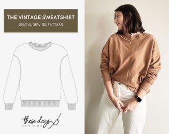 The Vintage Sweatshirt | Sizes 00-30 | Comfy Sweatshirt Digital Sewing Pattern