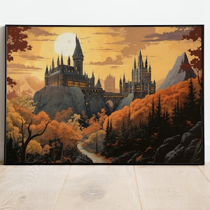 Wizard School Castle Halloween Painting, Wall Art, Printable, Instant Download Poster