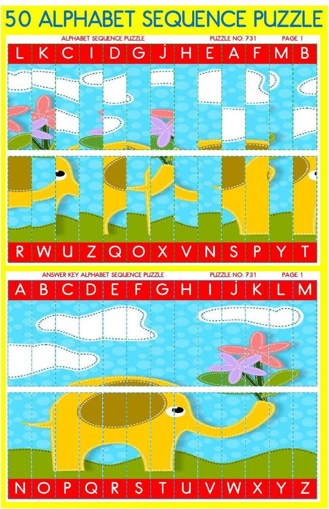 50 Animal Puzzle Alphabet Sequence A-Z. Printable Puzzle - Etsy