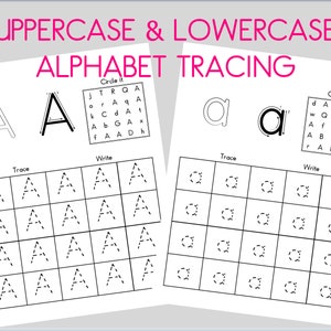 52 Printable Lowercase & Uppercase Alphabet Tracing Worksheets. Preschool-Kindergarten Handwriting.