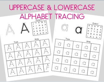 52 Printable Lowercase & Uppercase Alphabet Tracing Worksheets. Preschool-Kindergarten Handwriting.
