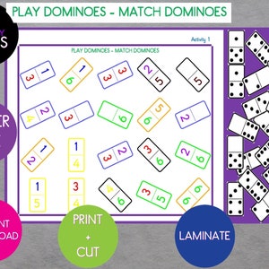 20 Match The Dominoes-Play-Numbers - Problem Solving  - Educational  - Preschool Math Counting Activity - Homeschool - Learning Through Play