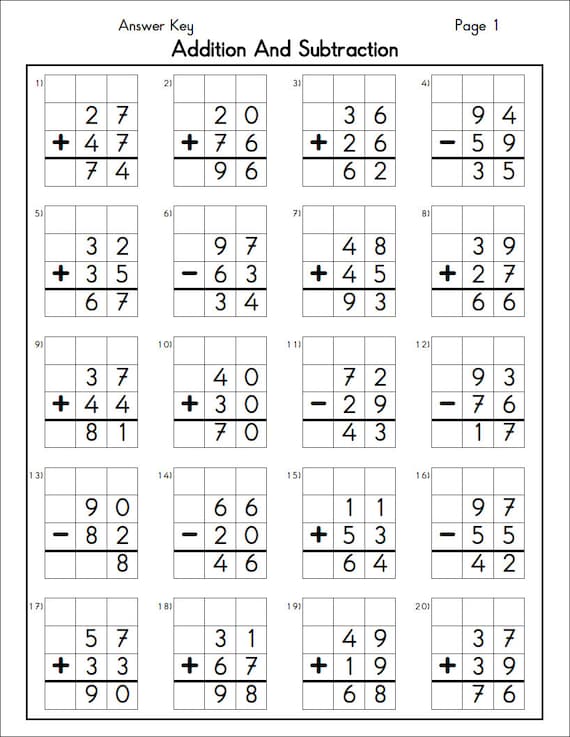 その他 sumas Addition and Subtraction Math Worksheets. 1 Digit & 2 Digit 30