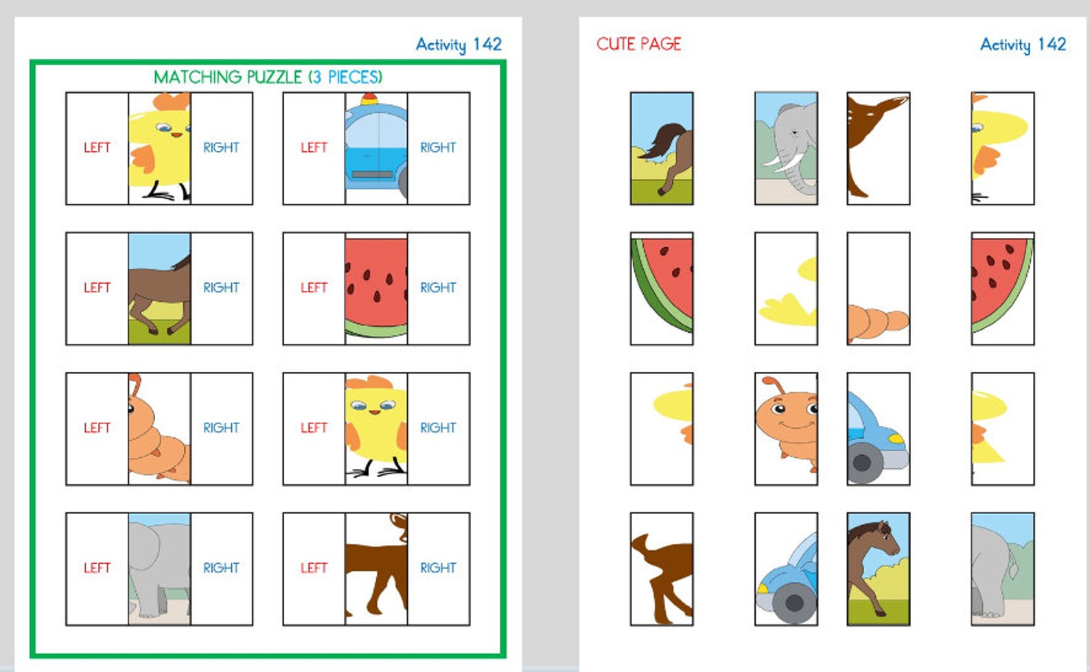 Matching Puzzle Printable,30 Pages,3 Pieces, Activity, Worksheet ...