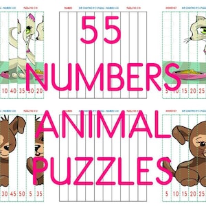 55 Animal Number Puzzles,Sequence Puzzles, Count 1 to 10, Skip Counting Puzzles by 2s, 5s & 10s, Preschool, Kindergarten Math Game, Activity
