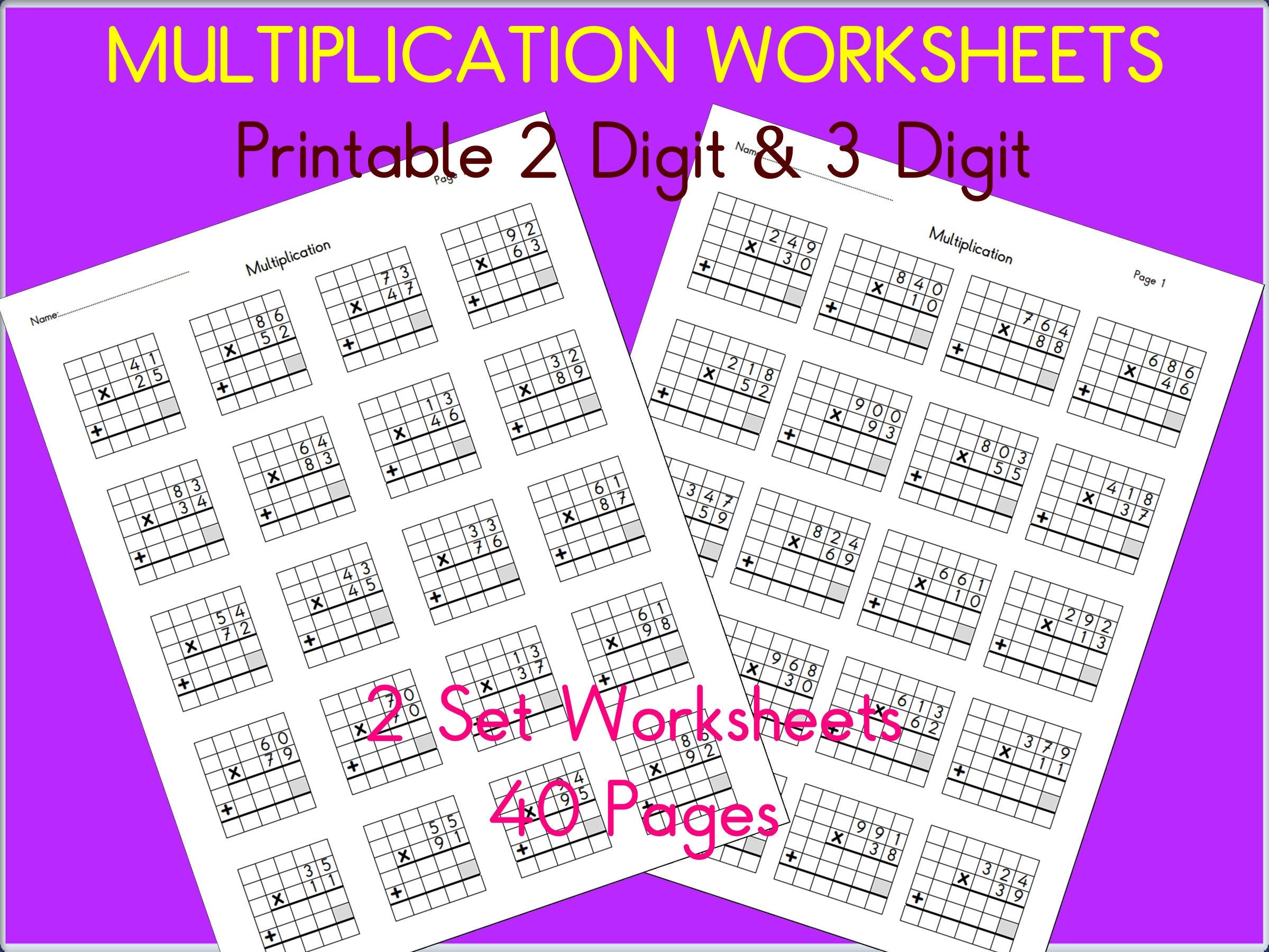 Multiplication Math Worksheets. 2 Digit X 2 Digit & 3 Digit X 2 Digit ...