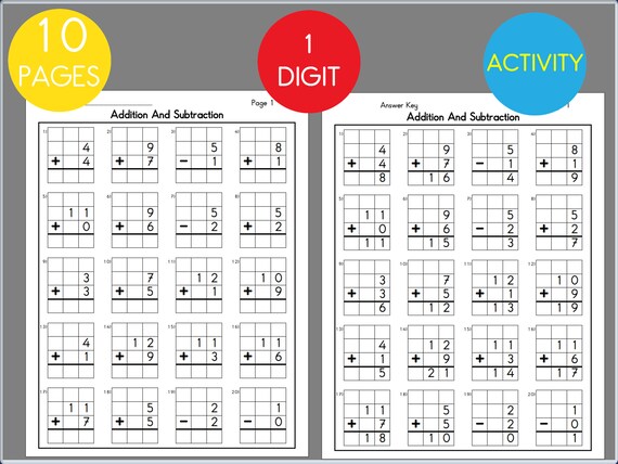 その他 sumas Addition and Subtraction Math Worksheets. 1 Digit & 2 Digit 30