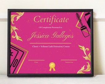 Lash Certificate of Completion | Training Class Certificate | Lash Class | Lash Course
