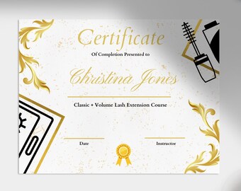 Lash Certificate of Completion | Training Class Certificate | Lash Class | Lash Course