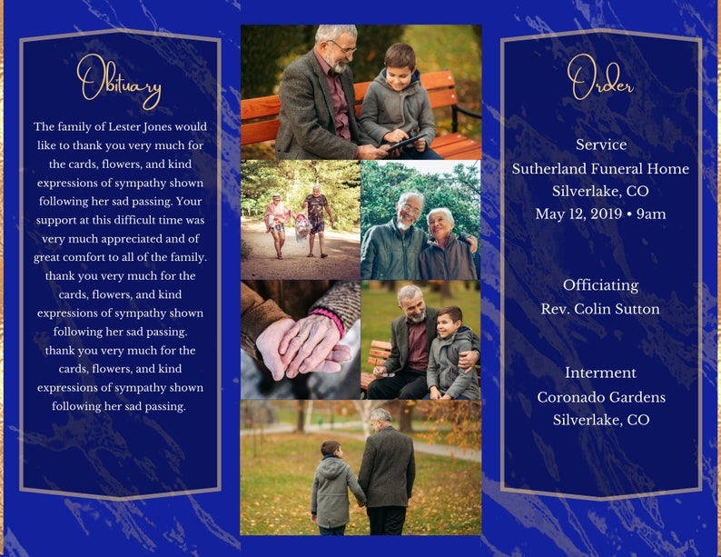 Tri Fold Funeral Program Template Editable in Canva Funeral Program