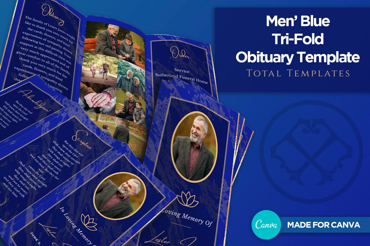 Tri Fold Funeral Program Template Editable in Canva Funeral Program Template Trifold Etsy