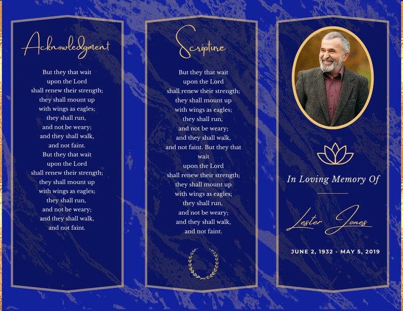 Tri Fold Funeral Program Template Editable in Canva Funeral Program