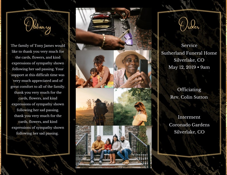 Tri Fold Funeral Program Template Editable in Canva Funeral Program
