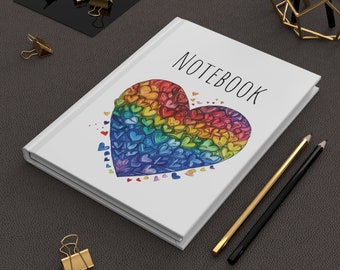 LGBTQIA Rainbow Love Heart Hardcover Notebook Birthday Present, You Belong, Acceptance Journal, You Do You, Rainbow 150 Lined Pages