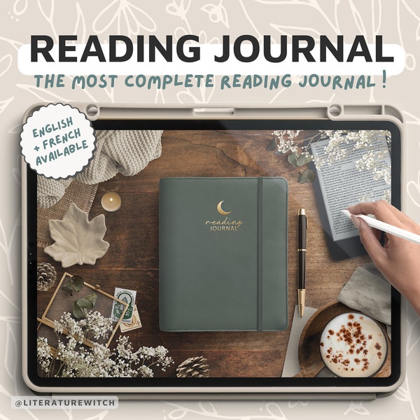 Digital Reading Journal 2024, Green, Dark Academia, Reading Planner, book journal, Bookstagram, Booktok, Hyperlinked journal