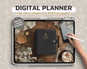 Digital Planner, Agenda 2024, Black, Dark Academia, Journal, Organizer, Aesthetic, Cute, Dated, Hyperlinked, Goodnotes Planner