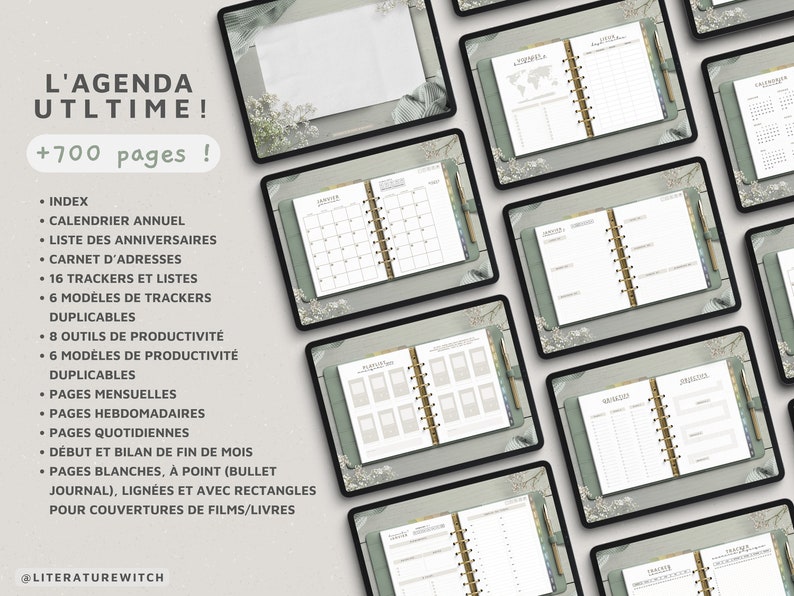 Digital Planner Agenda 2023 Digital Journal Sage Green Etsy