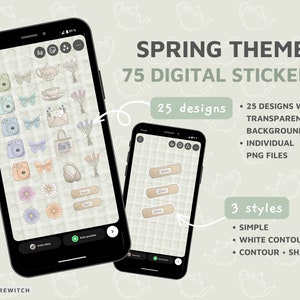 DIGITAL PACK Springology stickers backgrounds pack, social media, digital journal, spring, pastel, cute, goodnotes, instagram, printable image 2