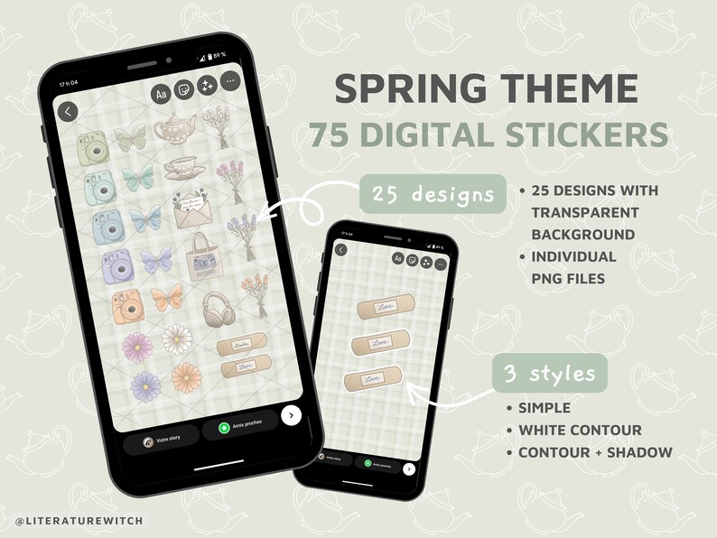 DIGITAL PACK Springology stickers backgrounds pack, social media, digital journal, spring, pastel, cute, goodnotes, instagram, printable image 2