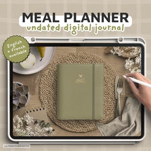 Digital Meal Planner, Weekly Menu Planner with Grocery List, Hyperlinked PDF for Goodnotes iPad, Meal Prep Journal, Minimalist Design