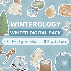 120 WINTEROLOGY DIGITAL PACK stickers + backgrounds - social media, digital journal, planner, winter, christmas, goodnotes, instagram